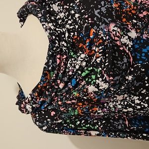 GRACE Black Multicolored paint splatter print wide drape neck Large